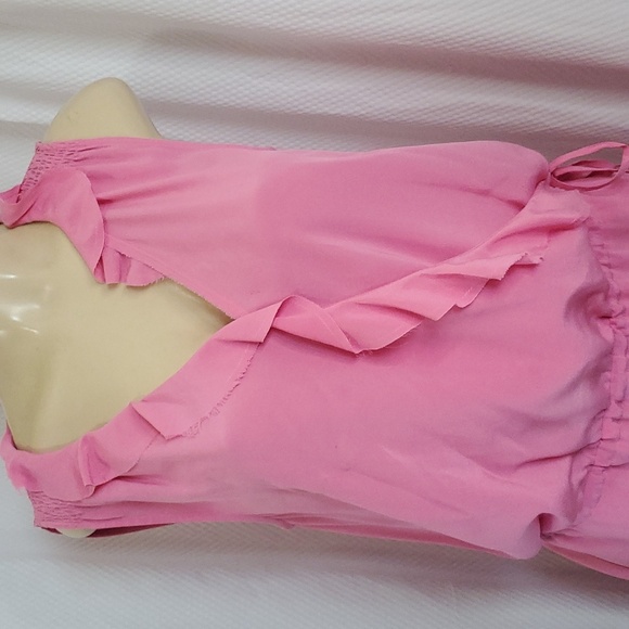 Banana Republic Dress Size 8 Pink Ruffle Drawstring 100% Silk - Picture 7 of 12